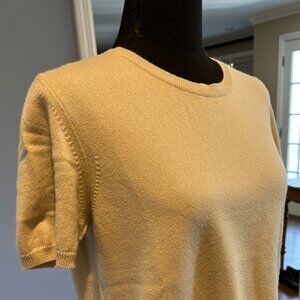 Malo Cashmere Sweater Short Sleeve Yellow Crewneck, Italy, Women's Large